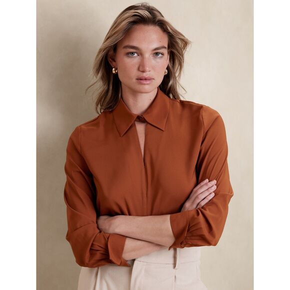 Banana Republic Essential Collared Blouse Size XL * - Picture 1 of 11
